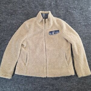 Pendleton Sherpa Fleece Mens XL Oatmeal Blue Plaid Trim Full Zip Jacket Pullover